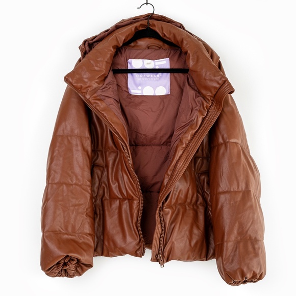 OOF WEAR Faux Leather Puffer Women's Jacket Hooded Brown $428 - Size 48 - US 12 - Picture 6 of 14